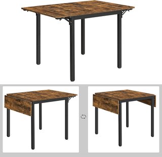 Mesa De Comedor Extensible, Mesa Plegable para 2-4 Personas, Mesa De Cocina para Espacios Pequeños, Marrón Vintage y Negro Tinta KDT077B01