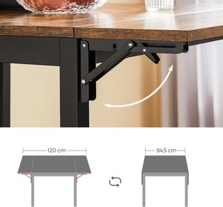 Mesa De Comedor Extensible, Mesa Plegable para 2-4 Personas, Mesa De Cocina para Espacios Pequeños, Marrón Vintage y Negro Tinta KDT077B01