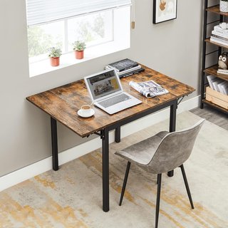 Mesa De Comedor Extensible, Mesa Plegable para 2-4 Personas, Mesa De Cocina para Espacios Pequeños, Marrón Vintage y Negro Tinta KDT077B01