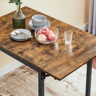 Mesa De Comedor Extensible, Mesa Plegable para 2-4 Personas, Mesa De Cocina para Espacios Pequeños, Marrón Vintage y Negro Tinta KDT077B01