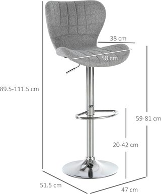 Set de 2 Taburetes de Bar Giratorios con Altura Regulable, Taburetes de Cocina con Reposapiés y Respaldo de Tela, 47X51.5X89.5-111.5 Cm, Gris