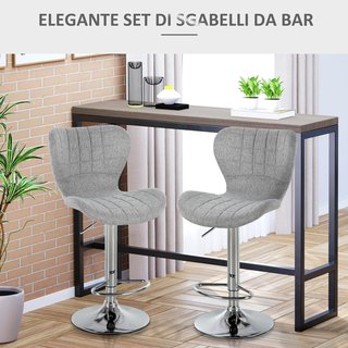Set de 2 Taburetes de Bar Giratorios con Altura Regulable, Taburetes de Cocina con Reposapiés y Respaldo de Tela, 47X51.5X89.5-111.5 Cm, Gris