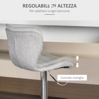 Set de 2 Taburetes de Bar Giratorios con Altura Regulable, Taburetes de Cocina con Reposapiés y Respaldo de Tela, 47X51.5X89.5-111.5 Cm, Gris