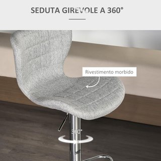 Set de 2 Taburetes de Bar Giratorios con Altura Regulable, Taburetes de Cocina con Reposapiés y Respaldo de Tela, 47X51.5X89.5-111.5 Cm, Gris
