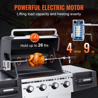 Kit de Rotisserie Universal para Parrilla BBQ Asador 81.3 cm/99.1 cm Varilla de Espeto Motor Eléctrico
