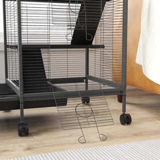 Jaula para Pequeños Roedores de Acero, Jaula para Cobayas y Chinchillas con 3 Niveles, 4 Ruedas, Hamaca y Bandeja Extraíble, 52 x 52 x 113.5 cm, Gris