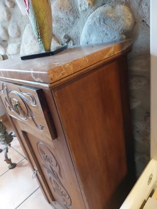 2 Mesitas de noche antiguas madera y mármol