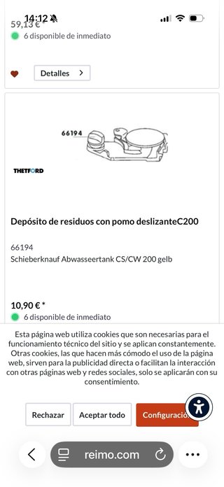 Thetford poty serie 200 con taza y tapa a estrenar