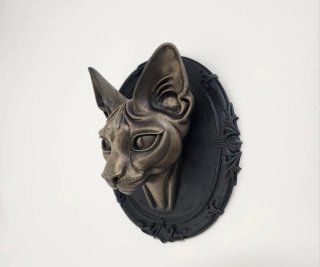 Cuadro Decorativo Gato Esfinge Negro/Dorado