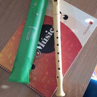 Flauta escolar Hohner, junto con la libreta de mús