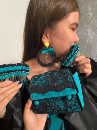 Vestido Flamenco Sevillanas Azul y Negro