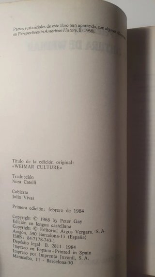 La cultura de Weimar. Peter Gay