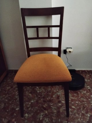 6 Sillas Madera Oscura Tapizado Mostaza