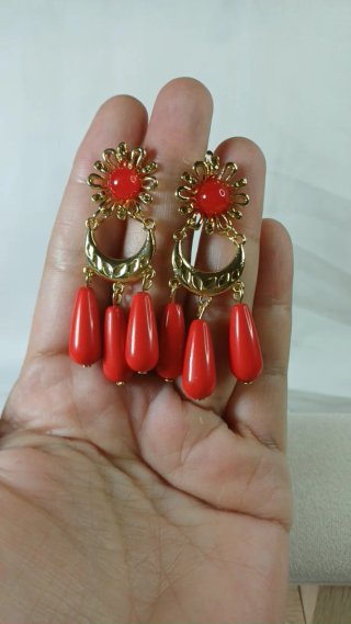 Pendientes Flamenca Chapado Oro 18k Corales Vin