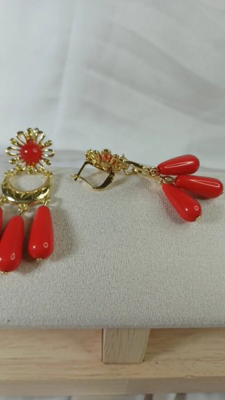 Pendientes Flamenca Chapado Oro 18k Corales Vin