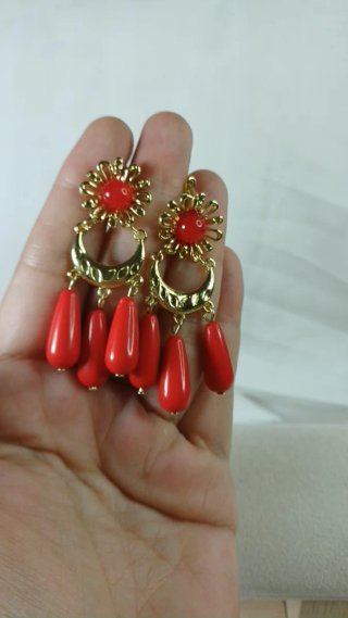 Pendientes Flamenca Chapado Oro 18k Corales Vin