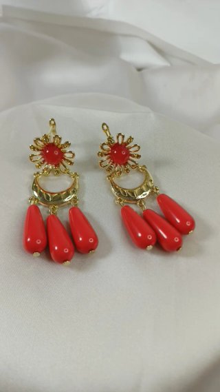 Pendientes Flamenca Chapado Oro 18k Corales Vin