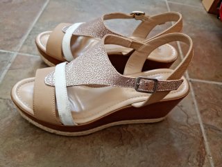 Sandali Donna Soft Zeppa Beige/Oro