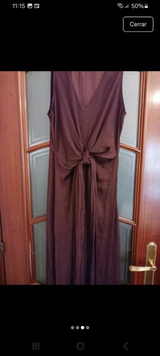 Vestido largo marrón de Oysho con detalle drapeado