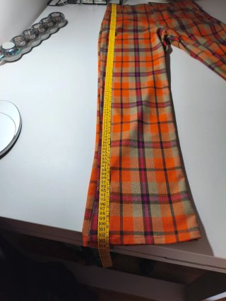 Pantalón cuadros flare naranja