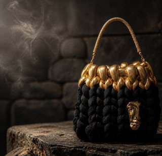 Borsa a mano chunky nera e oro