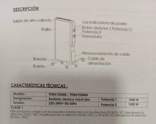 Radiador de mica eléctrico Thomson 1500W