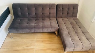 Sofá Cama Gris Terciopelo y Metal