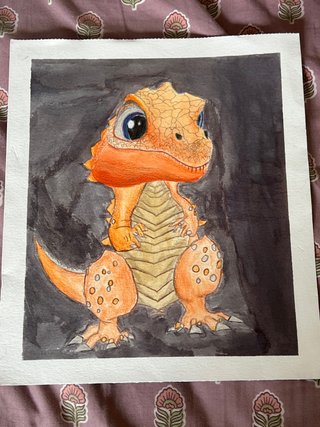 Pintura de dragón naranja y azul