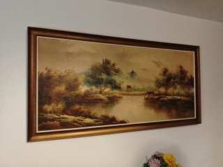 Cuadro antiguo paisaje con marco