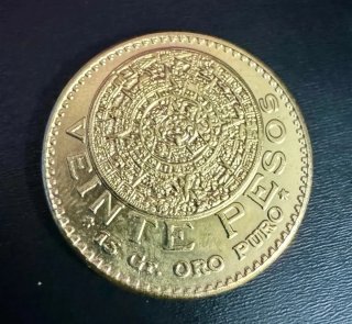 Moneda de 20 Pesos de oro México. Año 1959.