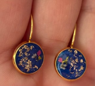 Conjunto Collar+Pendientes Flores naturales y Oro