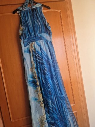 Vestido fiesta azul y dorado talla L Sin estrenar