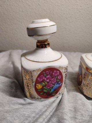 Juego tocador porcelana vintage flores oro
