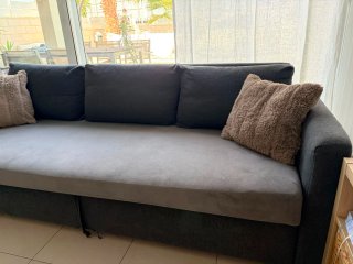 Sofá Cama Tela Negro y Gris