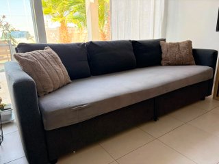 Sofá Cama Tela Negro y Gris