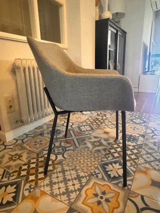 6 Sillas Comedor Tapizadas Gris Patas Negras