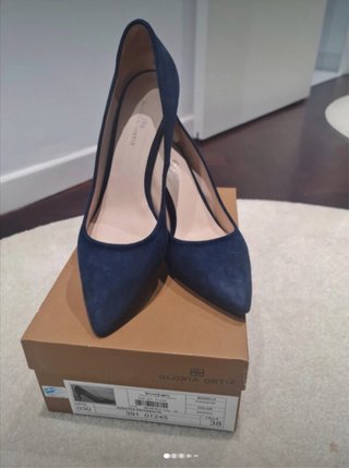 Zapatos de tacón Gloria Ortiz ante azul talla 38