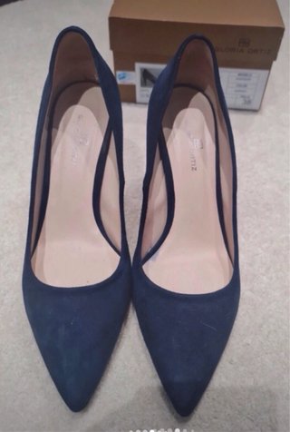 Zapatos de tacón Gloria Ortiz ante azul talla 38