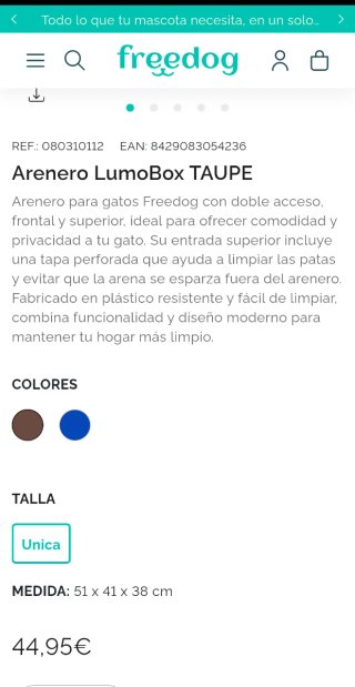 Arenero Freedog LumoBox Taupe, sin usar.