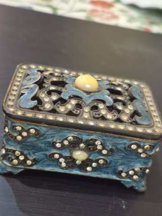 Joyero Vintage Esmalte Cloisonné Azul y Plata