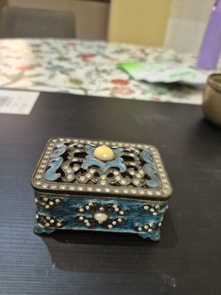 Joyero Vintage Esmalte Cloisonné Azul y Plata