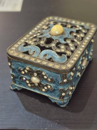 Joyero Vintage Esmalte Cloisonné Azul y Plata