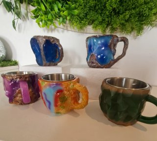 Juego 5 Tazas Originales Cerámica y Metal