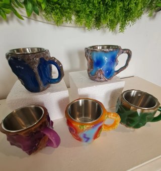 Juego 5 Tazas Originales Cerámica y Metal