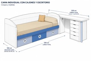 Cama 90cm con Escritorio Integrado