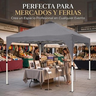 Carpa Plegable Comercial Gris 3x3m NUEVO