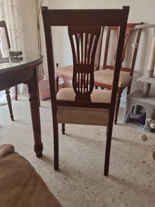 6 Sillas de comedor madera y tela