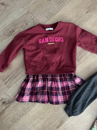 Vestido niña sudadera con falda cuadros