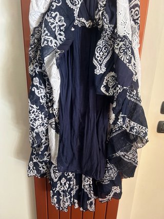 Abito lungo cotone fantasia blu e bianco