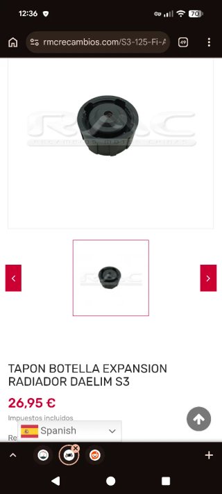 Tapón Bote Expansión para Daelim S3 19105-sab-0000